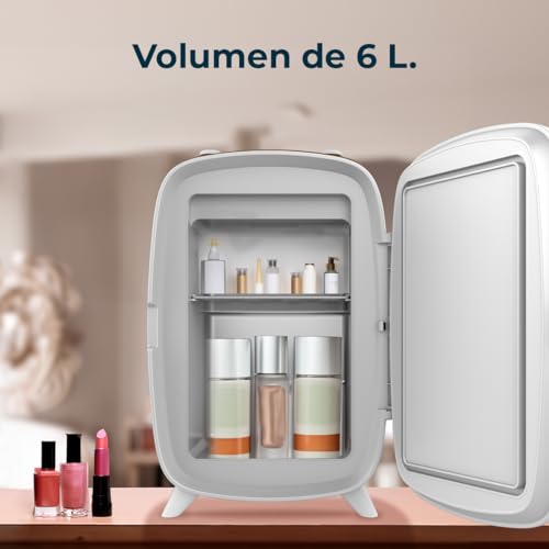Cecotec Nevera de cosméticos Bamba CoolingBeauty 6000 Mirror, 6 L de Capacidad, Puerta con Espejo Exterior, Luz LED con 3 Intensidades, Enfriamiento hasta 10ºC