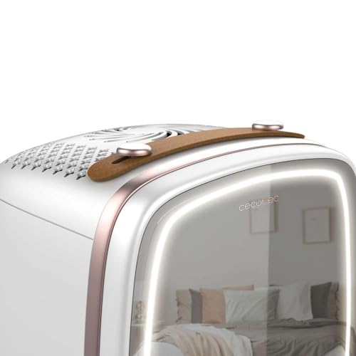 Cecotec Nevera de cosméticos Bamba CoolingBeauty 6000 Mirror, 6 L de Capacidad, Puerta con Espejo Exterior, Luz LED con 3 Intensidades, Enfriamiento hasta 10ºC