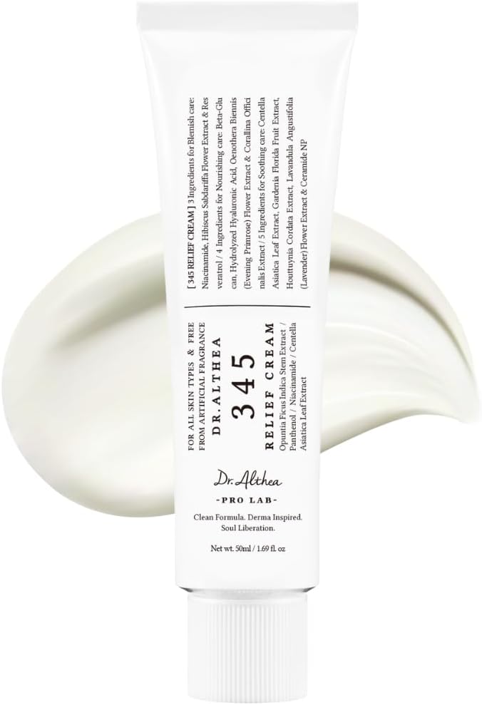 Dr. Althea 345 Relief Cream | Hidratante facial diário, tratamento de manchas, recuperação calmante e hidratação com niacinamida, pantenol | cosméticos veganos coreanos para todos os tipos de pele