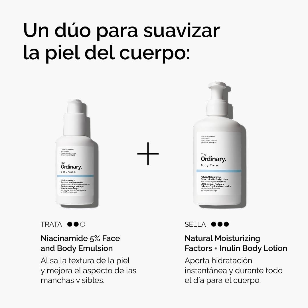 The Ordinary Niacinamide 5% Face and Body Emulsion, emulsão facial e corporal com niacinamida, corretor de manchas escuras e tom de pele, 100 ml
