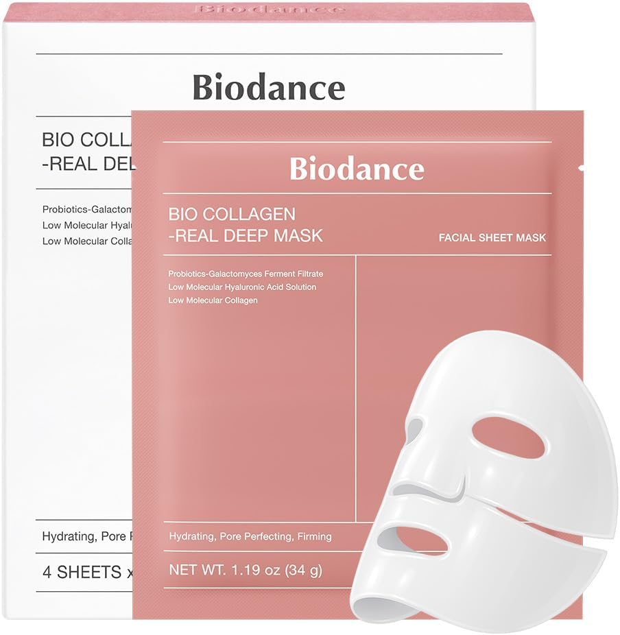 BIODANCE Bio-Collagen Masque Profond Réel, Masque Hydrogel, Minimisation des Pores, Amélioration de l'Élasticité, Skincare Coréenne| 34 g (1,19 oz) x 4 pièces