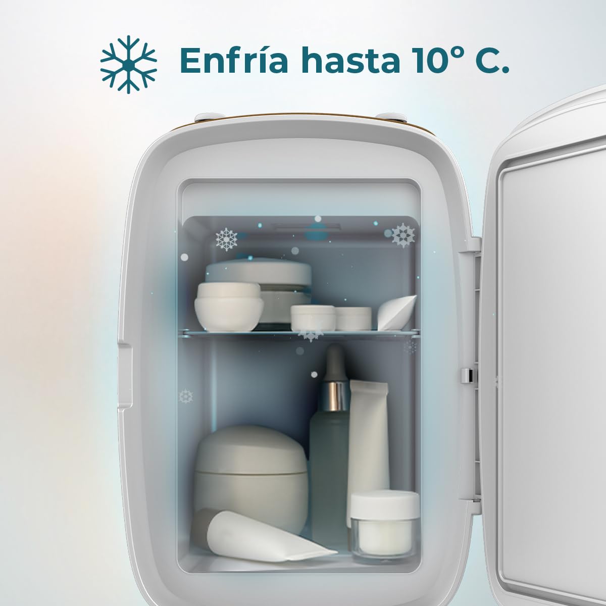 Cecotec Nevera de cosméticos Bamba CoolingBeauty 6000 Mirror, 6 L de Capacidad, Puerta con Espejo Exterior, Luz LED con 3 Intensidades, Enfriamiento hasta 10ºC