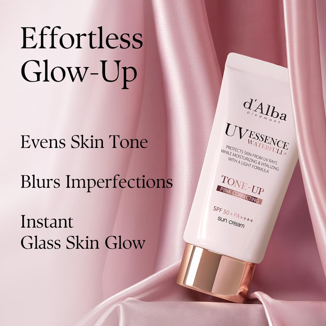 d'alba Loção solar tonificante Waterfull SPF50+PA++++++ de trufa branca italiana, creme solar tingido com filtros UV veganos, loção solar brilhante e iluminadora, Skincare coreano