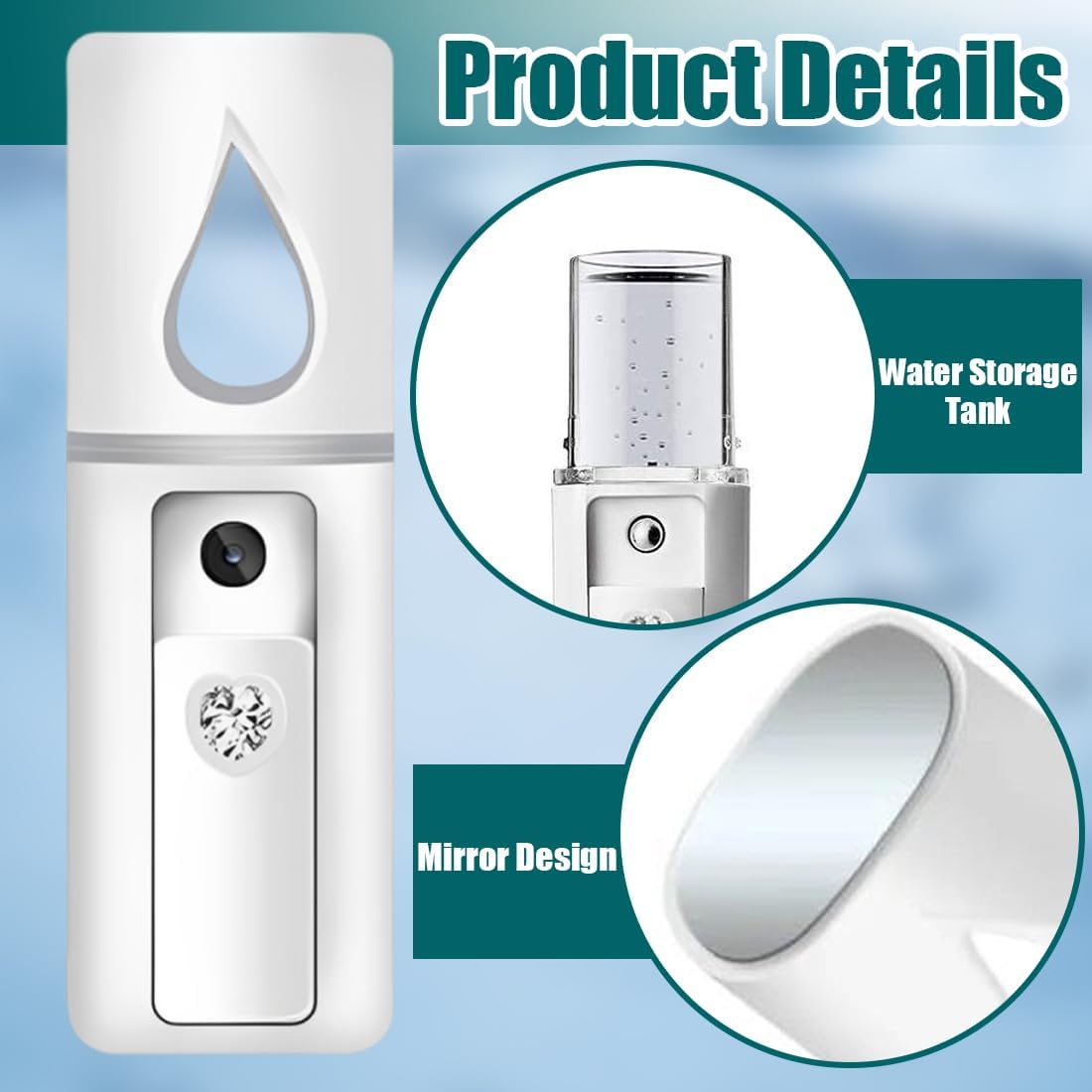Rechargeable Nano Facial Sprayer, Portable Mini Steamer, Moisturizing Mist, Skin Care, Face Steamer, Home Travel, White
