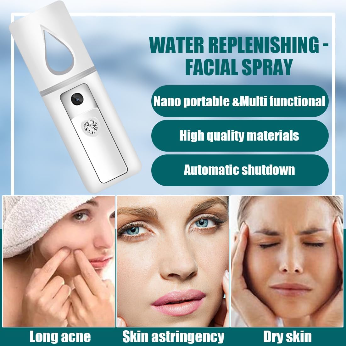 Rechargeable Nano Facial Sprayer, Portable Mini Steamer, Moisturizing Mist, Skin Care, Face Steamer, Home Travel, White