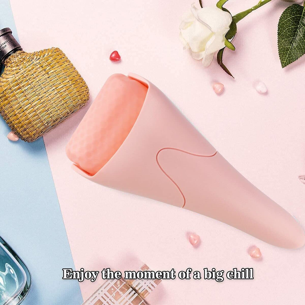 LATME Rolo de gelo para rosto e olhos, contra inchaço e enxaquecas, alivia a dor e lesões menores, para evitar olhos que o pescoço enrugue presente (cor-de-rosa)