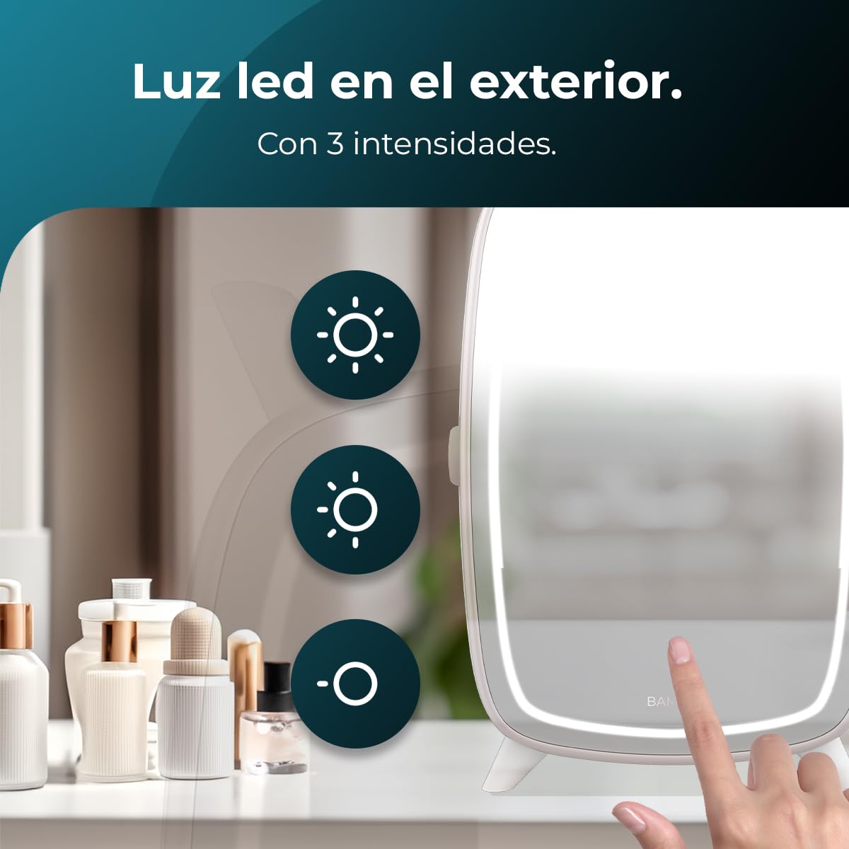 Cecotec Nevera de cosméticos Bamba CoolingBeauty 6000 Mirror, 6 L de Capacidad, Puerta con Espejo Exterior, Luz LED con 3 Intensidades, Enfriamiento hasta 10ºC