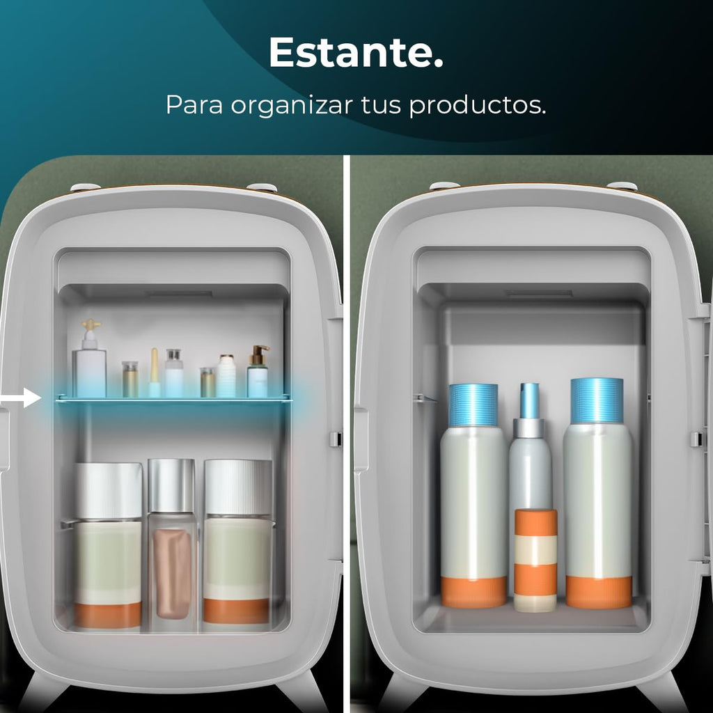 Cecotec Nevera de cosméticos Bamba CoolingBeauty 6000 Mirror, 6 L de Capacidad, Puerta con Espejo Exterior, Luz LED con 3 Intensidades, Enfriamiento hasta 10ºC