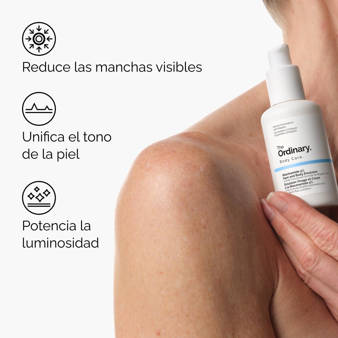 The Ordinary Niacinamide 5% Face and Body Emulsion, emulsão facial e corporal com niacinamida, corretor de manchas escuras e tom de pele, 100 ml