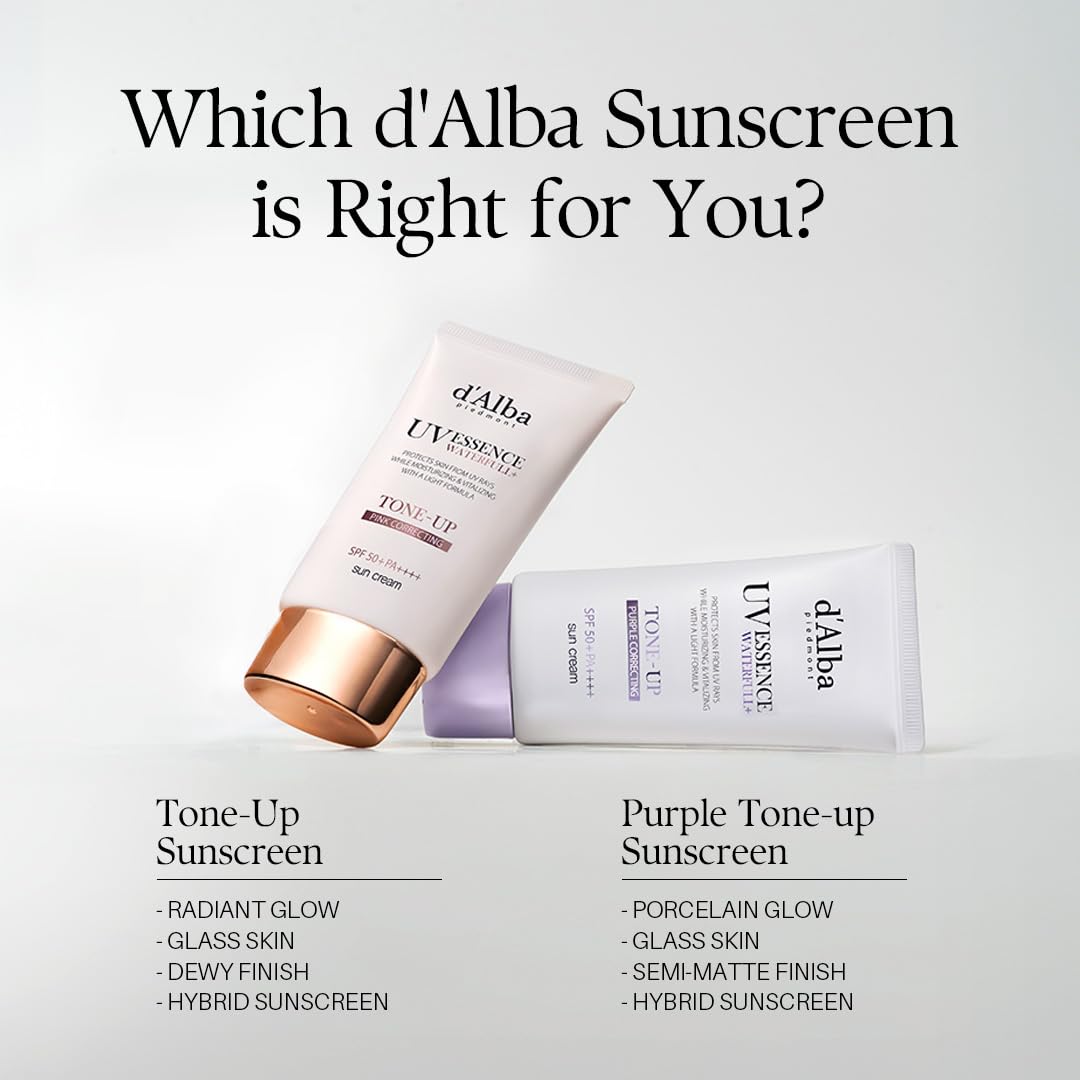 d'alba Loção solar tonificante Waterfull SPF50+PA++++++ de trufa branca italiana, creme solar tingido com filtros UV veganos, loção solar brilhante e iluminadora, Skincare coreano