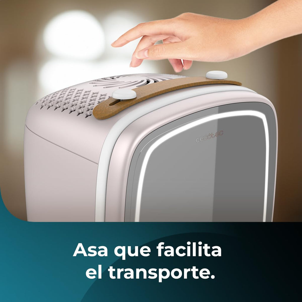 Cecotec Nevera de cosméticos Bamba CoolingBeauty 6000 Mirror, 6 L de Capacidad, Puerta con Espejo Exterior, Luz LED con 3 Intensidades, Enfriamiento hasta 10ºC