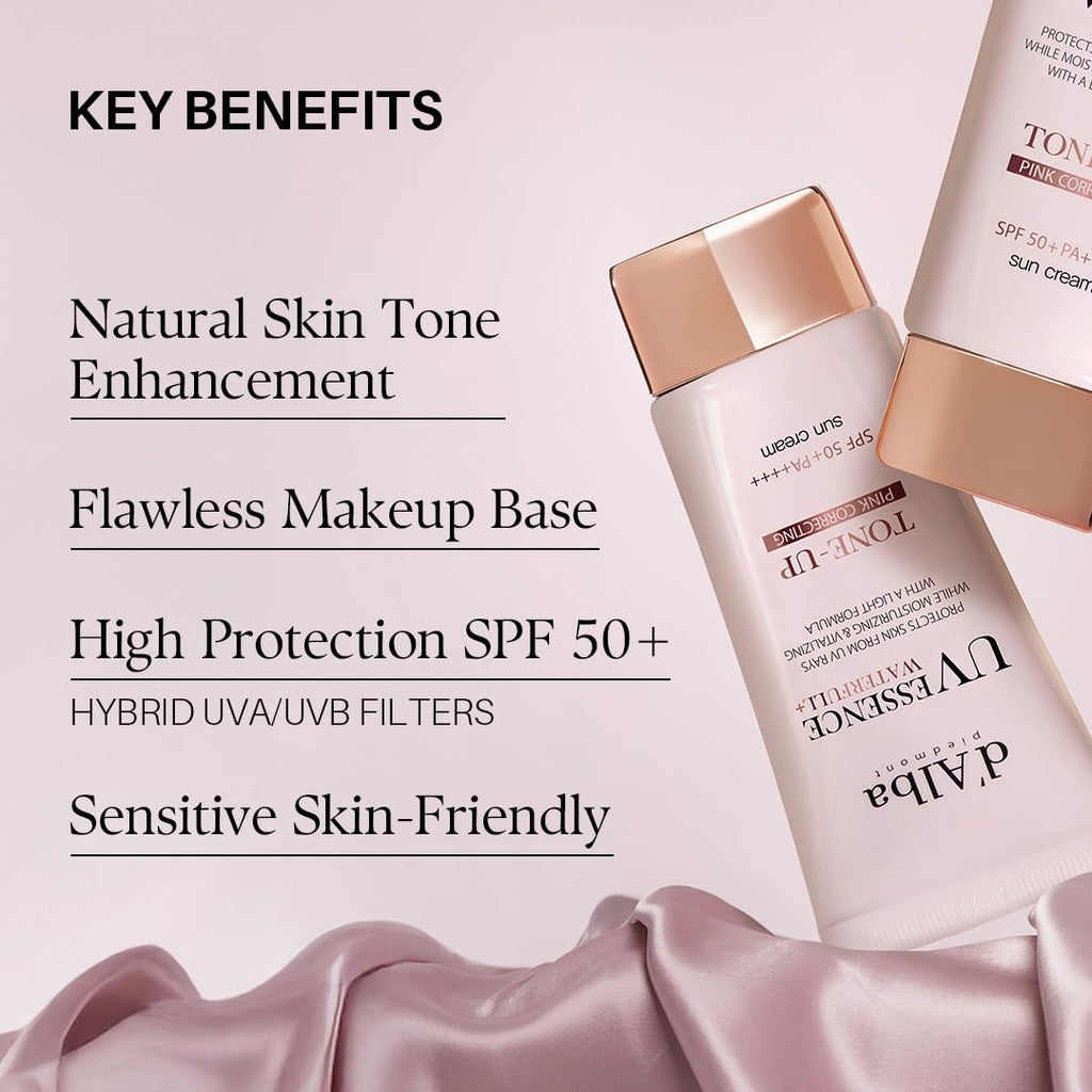 d'alba Loção solar tonificante Waterfull SPF50+PA++++++ de trufa branca italiana, creme solar tingido com filtros UV veganos, loção solar brilhante e iluminadora, Skincare coreano