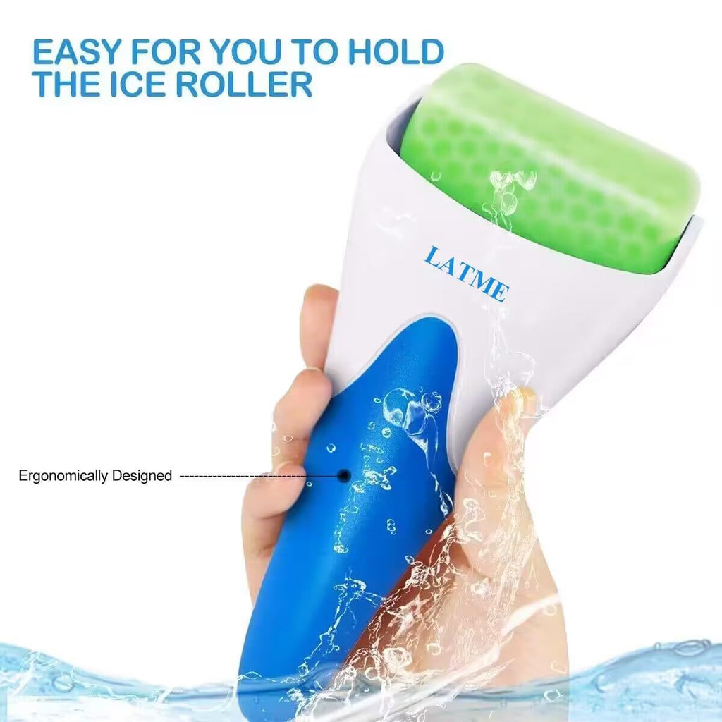 LATME Rolo de gelo para rosto e olhos, contra inchaço e enxaquecas, alivia a dor e lesões menores, para evitar olhos que o pescoço enrugue presente (cor-de-rosa)