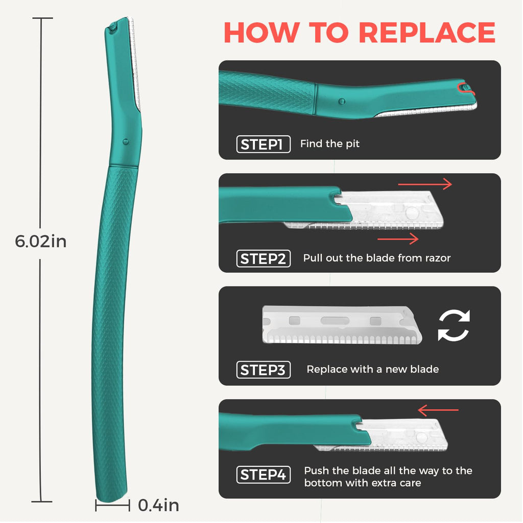 ZOMCHI Women's Facial Blade – Eyebrows and Dermaplaning Facial Tool – with 6 Blades – Silver