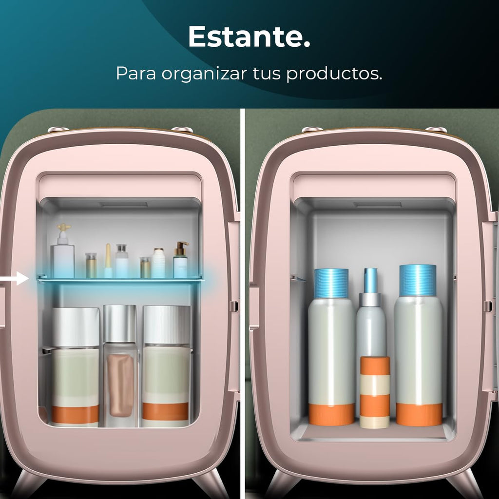 Cecotec Nevera de cosméticos Bamba CoolingBeauty 6000 Mirror, 6 L de Capacidad, Puerta con Espejo Exterior, Luz LED con 3 Intensidades, Enfriamiento hasta 10ºC