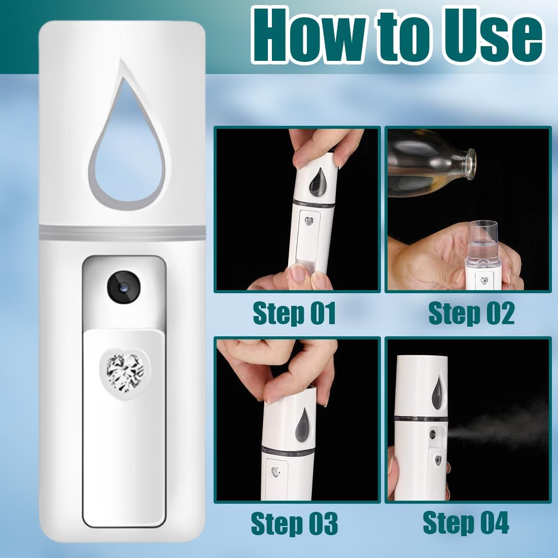 Rechargeable Nano Facial Sprayer, Portable Mini Steamer, Moisturizing Mist, Skin Care, Face Steamer, Home Travel, White