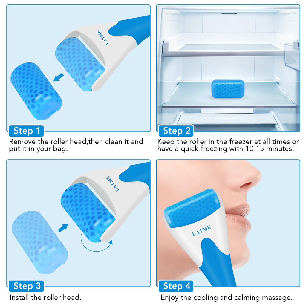 LATME Rolo de gelo para rosto e olhos, contra inchaço e enxaquecas, alivia a dor e lesões menores, para evitar olhos que o pescoço enrugue presente (cor-de-rosa)