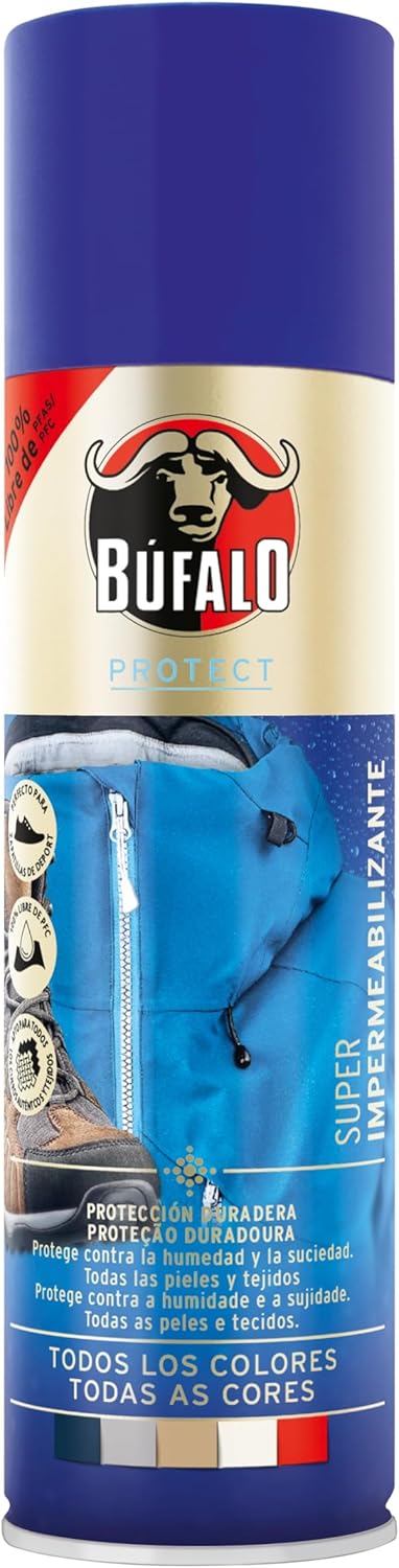 Búfalo - Shoe Waterproofing Spray 250 ml - Transparent Shoe Protector Spray- 100% Water and Dirt Repellent | For Fabric, Leather and Textile Shoes | Suede and Nubuck Protector