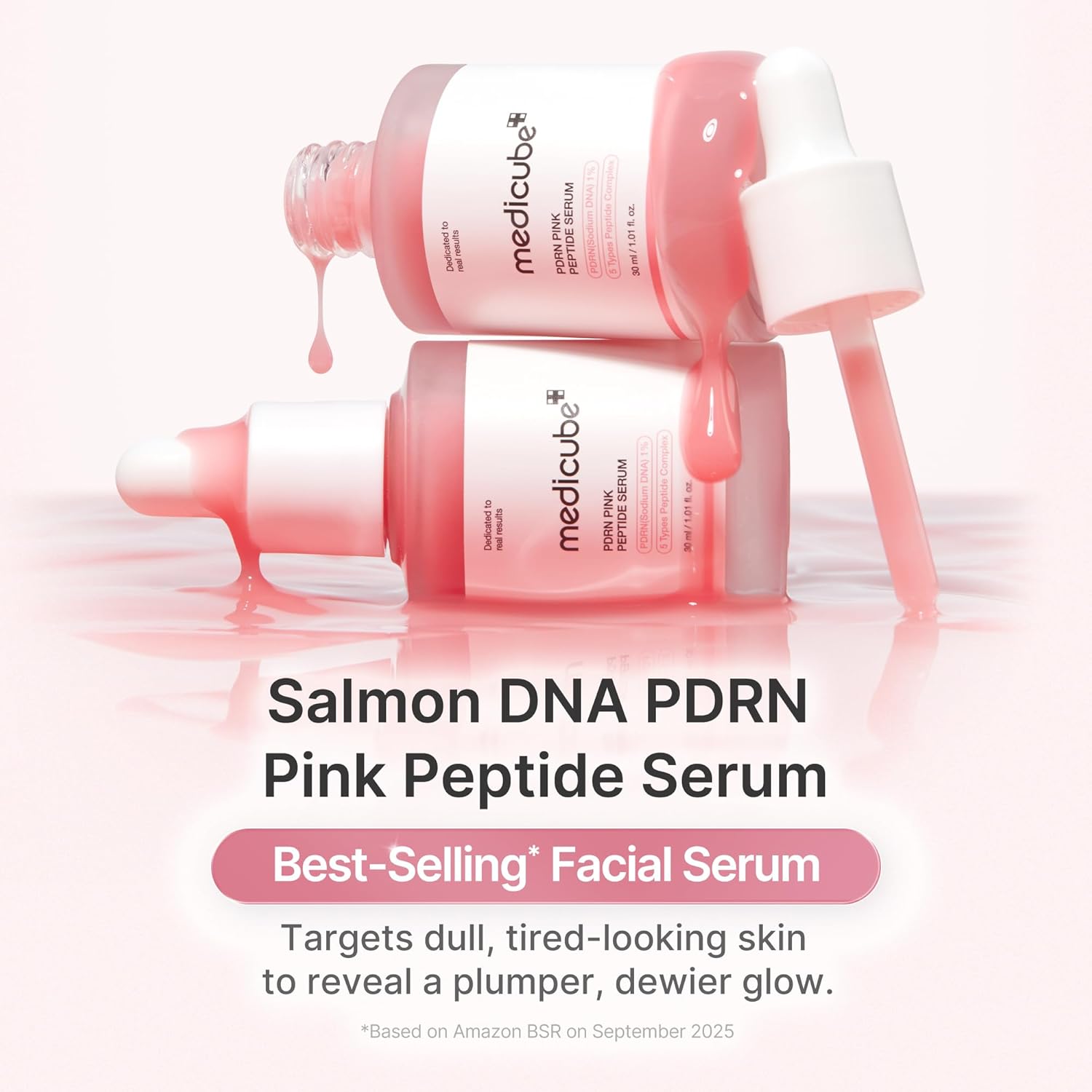medicube Sérum com peptídeo rosa salmão Dna Pdrn, Sérum Pink Glow, Peptídeo, Niacinamida, Hidratante e Reafirmante, 1,01 Fl. Oz. (1,01 ml, salmão dna pdrn)