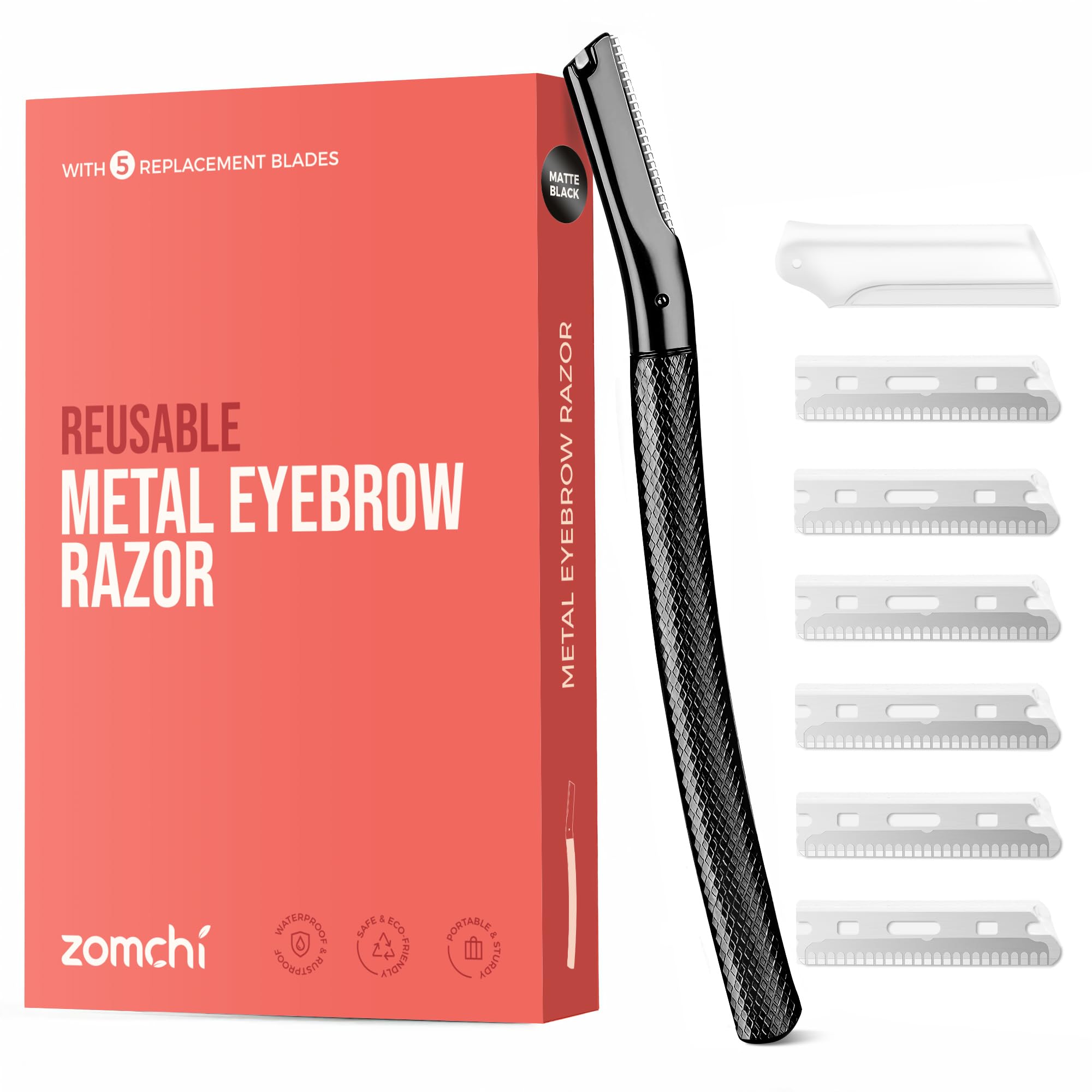 ZOMCHI Women's Facial Blade – Eyebrows and Dermaplaning Facial Tool – with 6 Blades – Silver