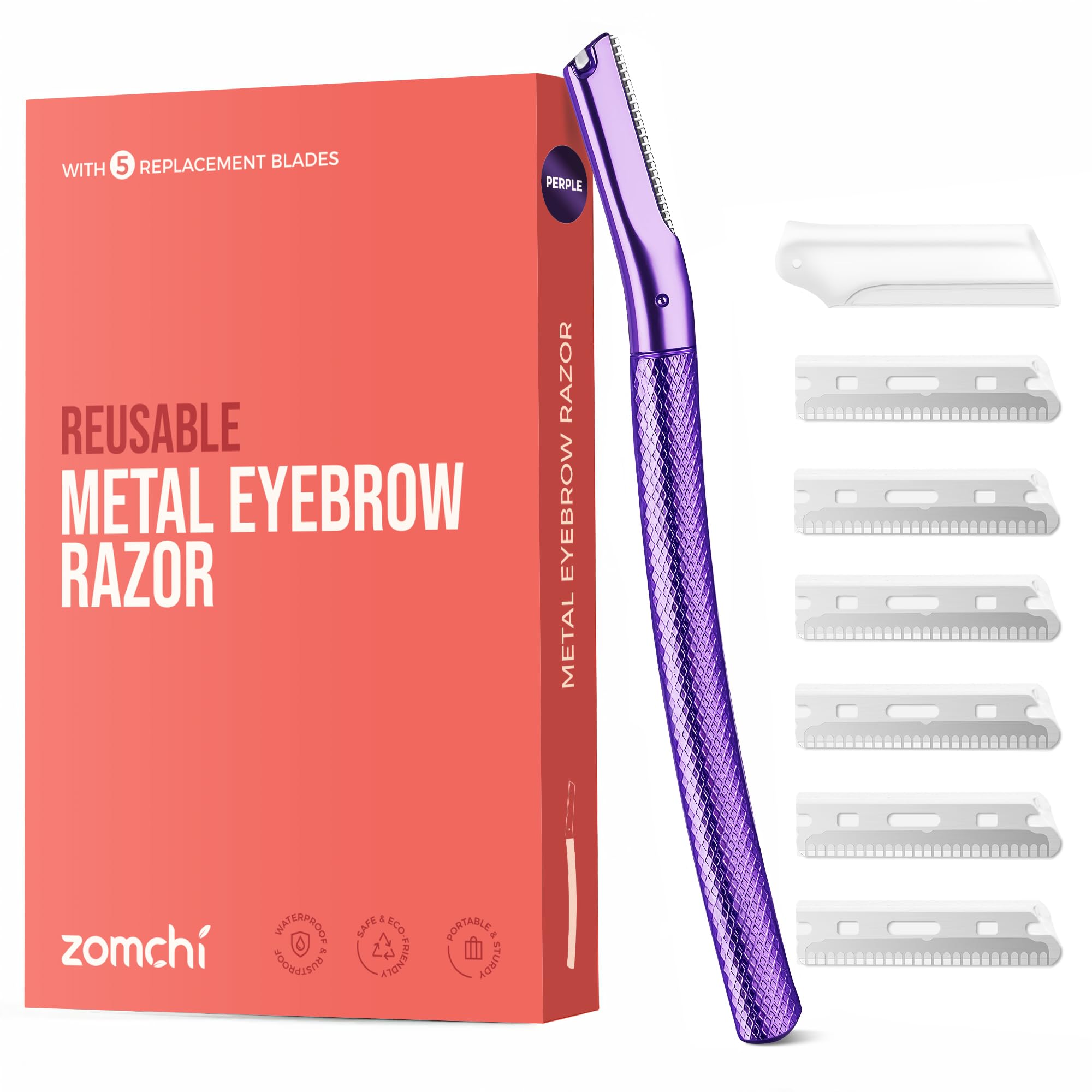 ZOMCHI Women's Facial Blade – Eyebrows and Dermaplaning Facial Tool – with 6 Blades – Silver