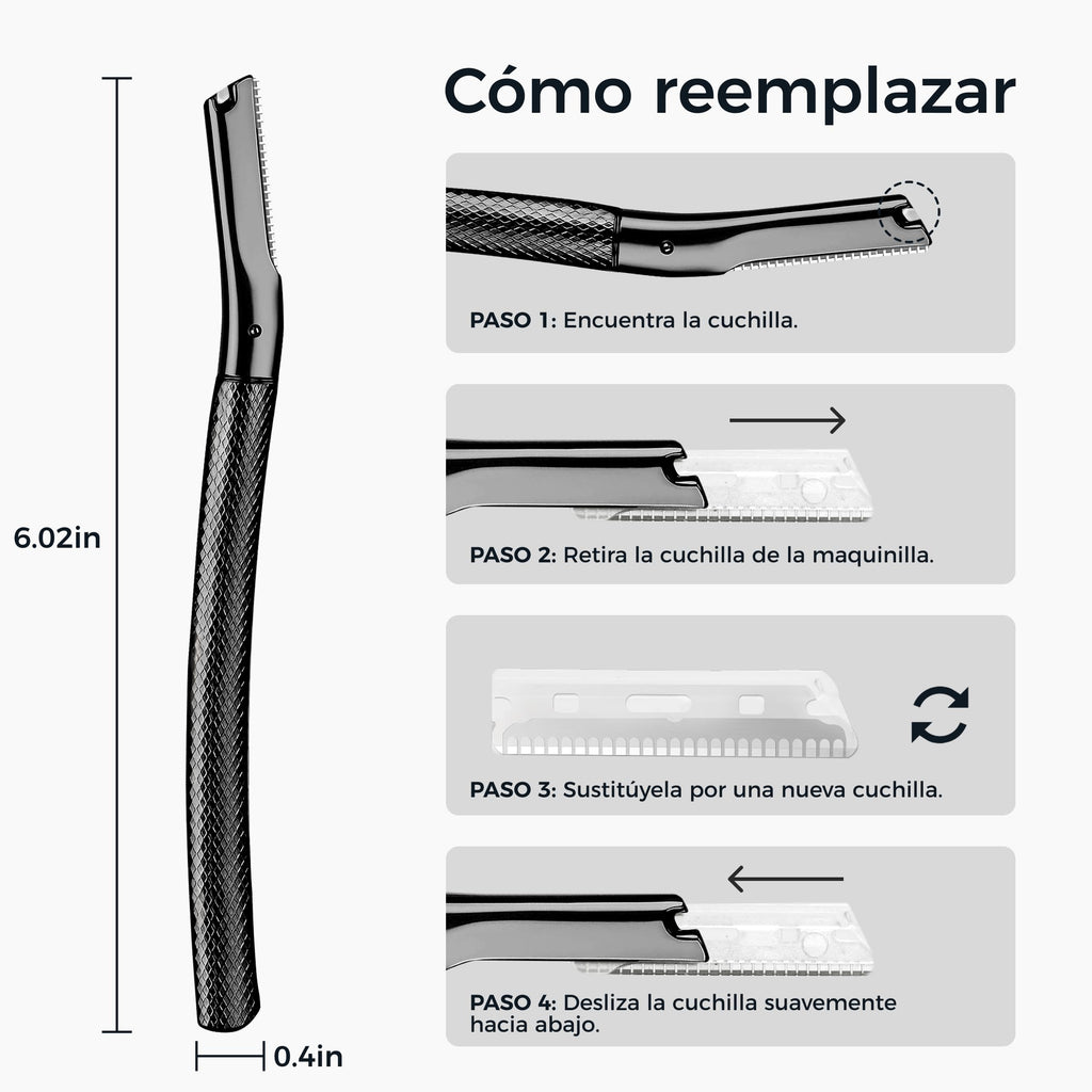 ZOMCHI Women's Facial Blade – Eyebrows and Dermaplaning Facial Tool – with 6 Blades – Silver