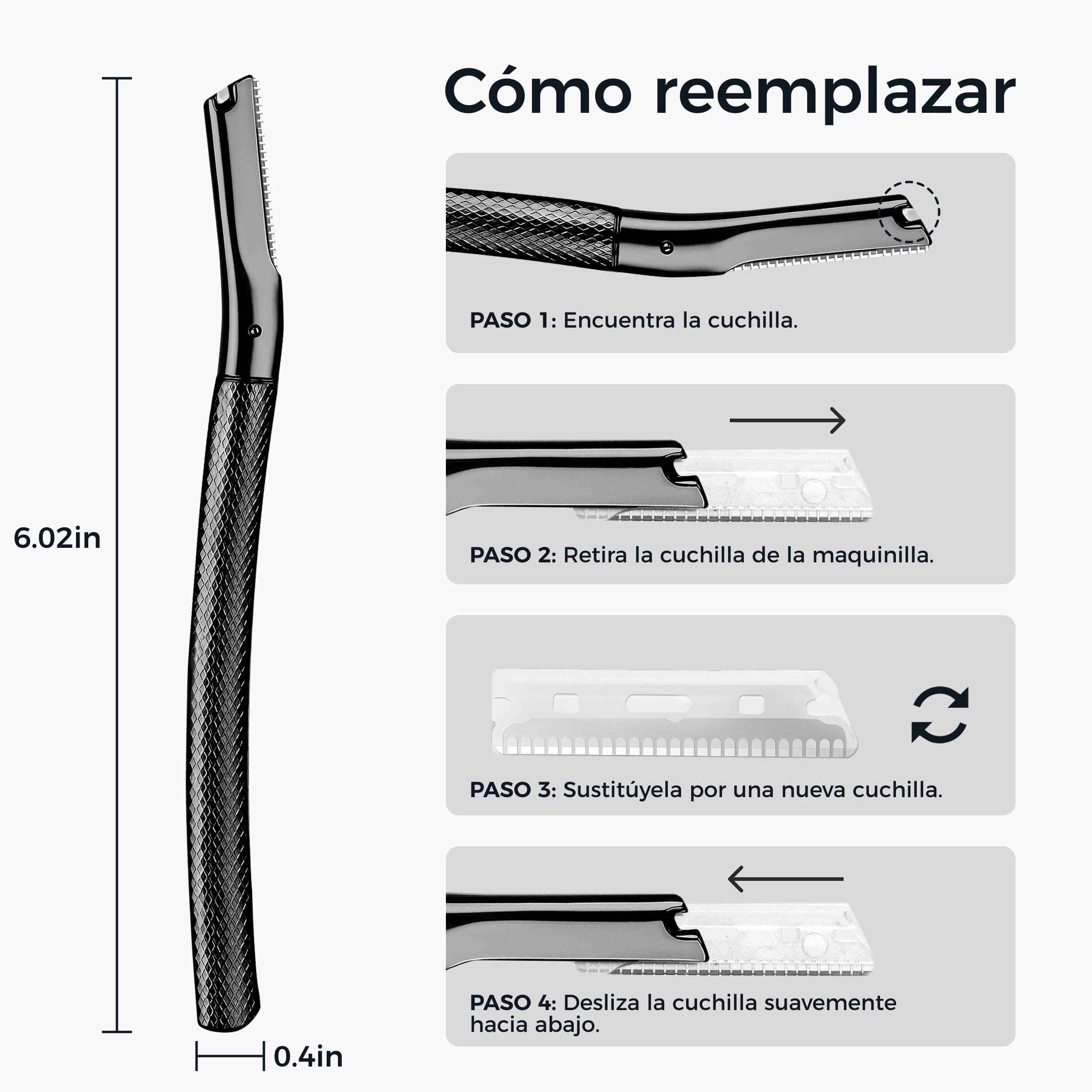 ZOMCHI Women's Facial Blade – Eyebrows and Dermaplaning Facial Tool – with 6 Blades – Silver