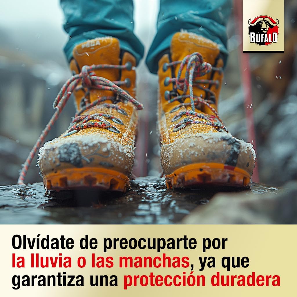 Búfalo - Shoe Waterproofing Spray 250 ml - Transparent Shoe Protector Spray- 100% Water and Dirt Repellent | For Fabric, Leather and Textile Shoes | Suede and Nubuck Protector