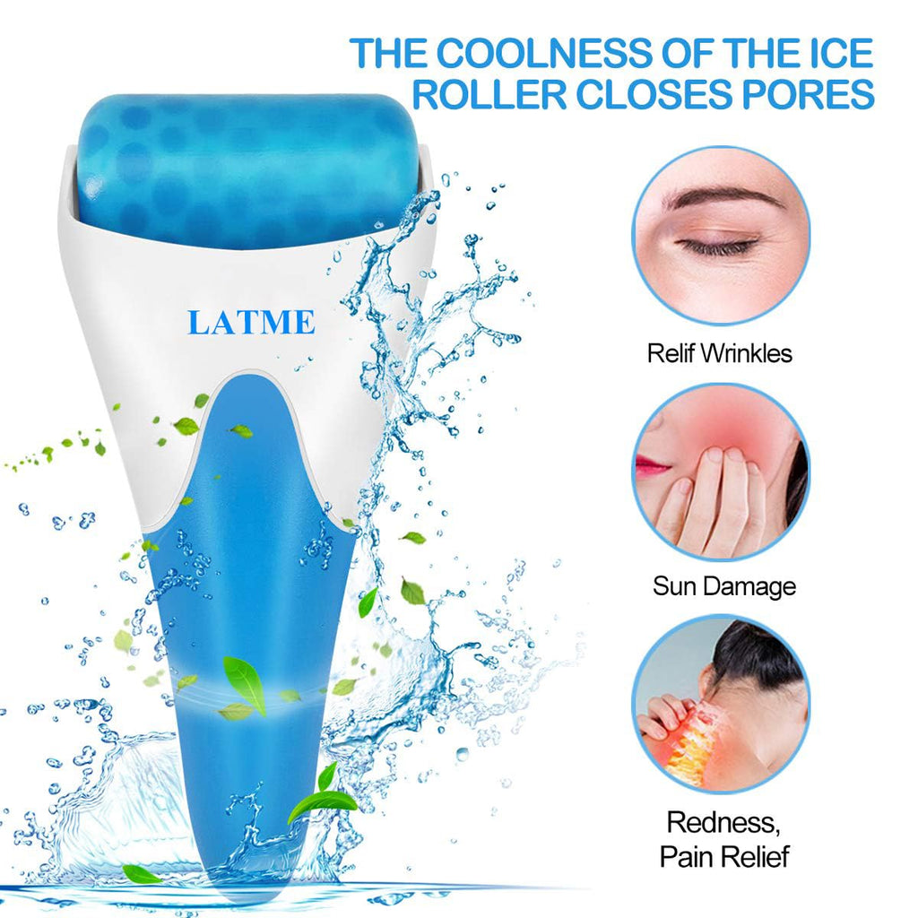 LATME Rolo de gelo para rosto e olhos, contra inchaço e enxaquecas, alivia a dor e lesões menores, para evitar olhos que o pescoço enrugue presente (cor-de-rosa)