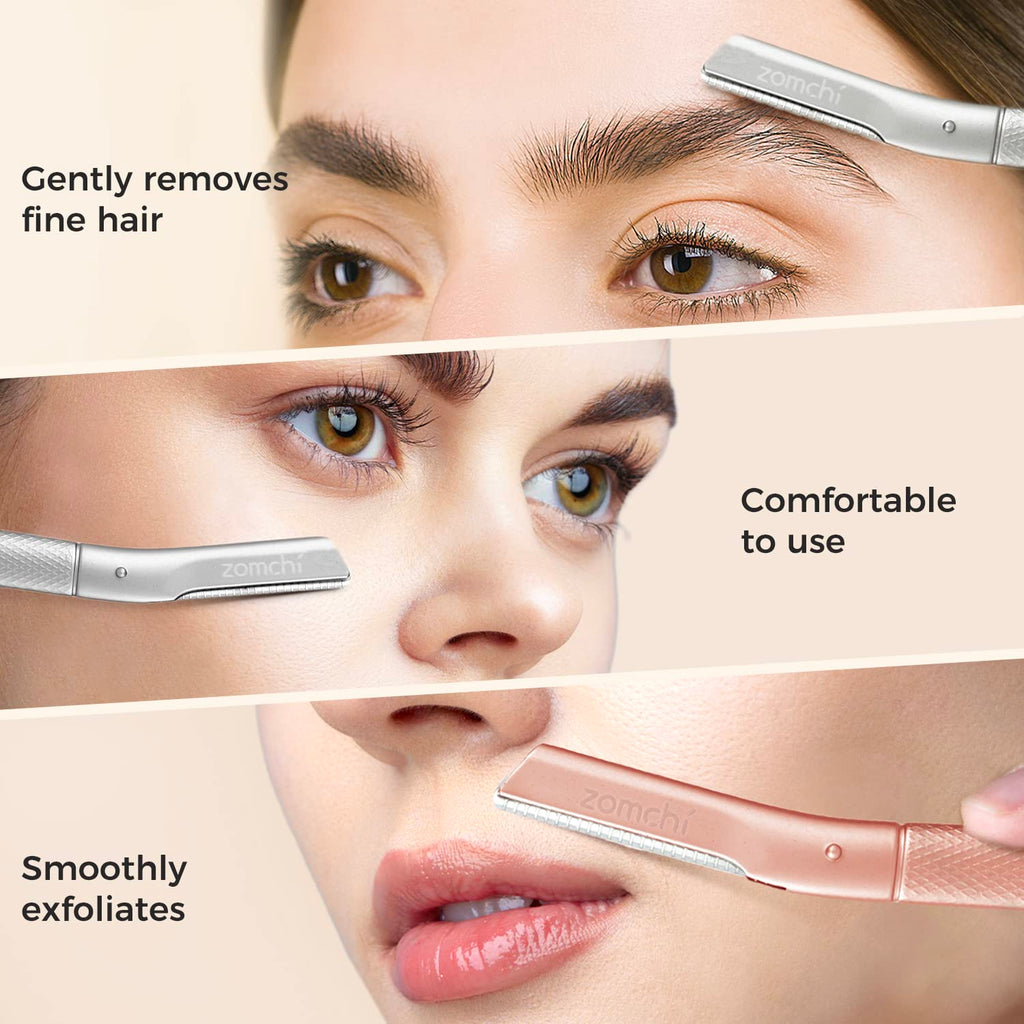 ZOMCHI Women's Facial Blade – Eyebrows and Dermaplaning Facial Tool – with 6 Blades – Silver