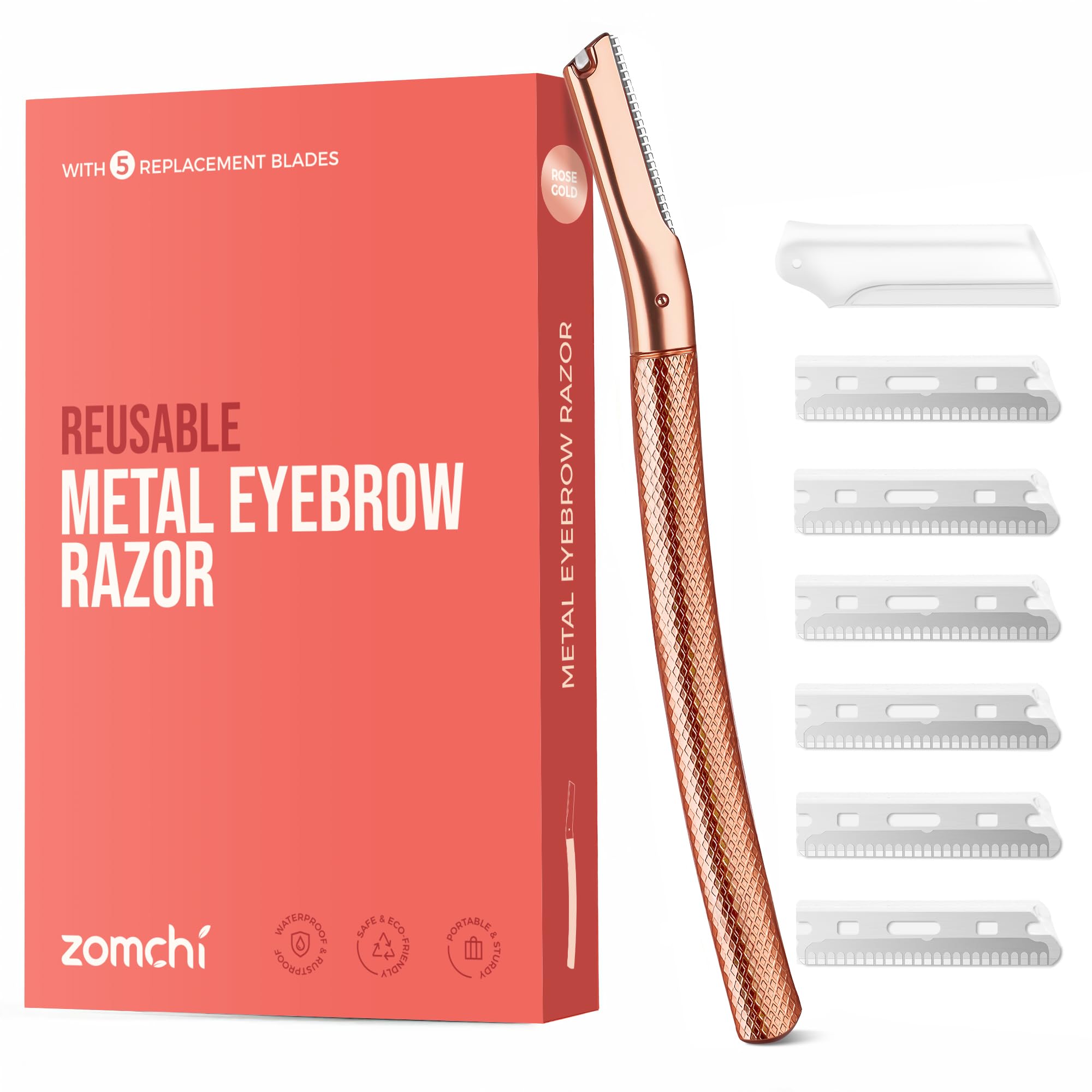ZOMCHI Women's Facial Blade – Eyebrows and Dermaplaning Facial Tool – with 6 Blades – Silver