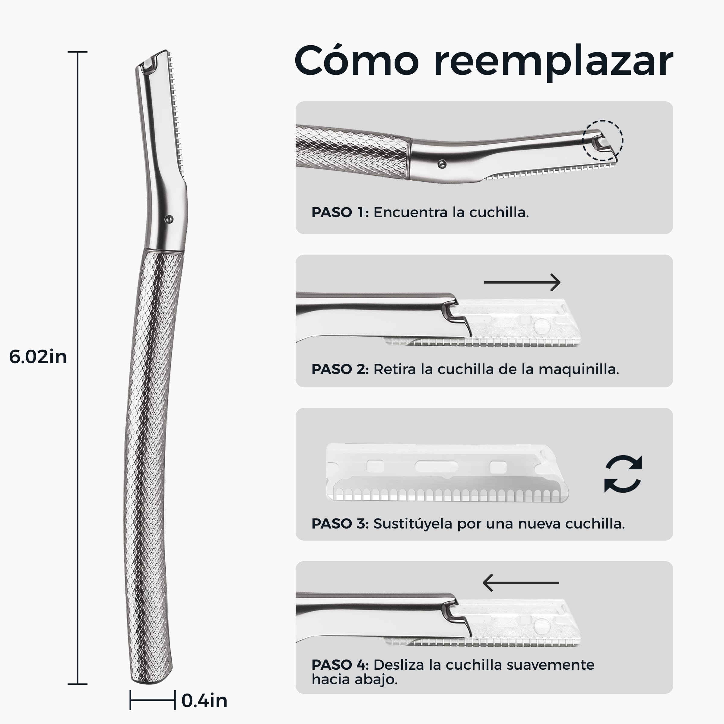 ZOMCHI Women's Facial Blade – Eyebrows and Dermaplaning Facial Tool – with 6 Blades – Silver