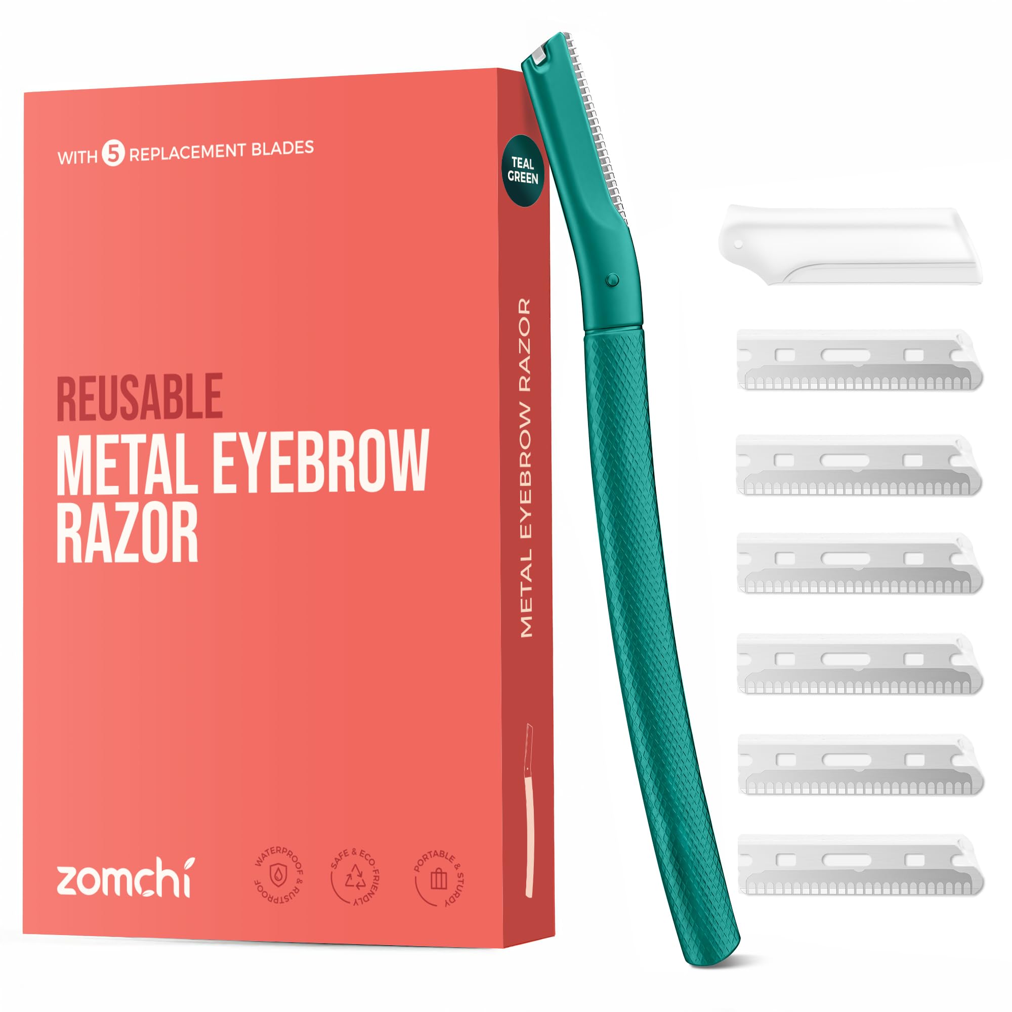 ZOMCHI Women's Facial Blade – Eyebrows and Dermaplaning Facial Tool – with 6 Blades – Silver
