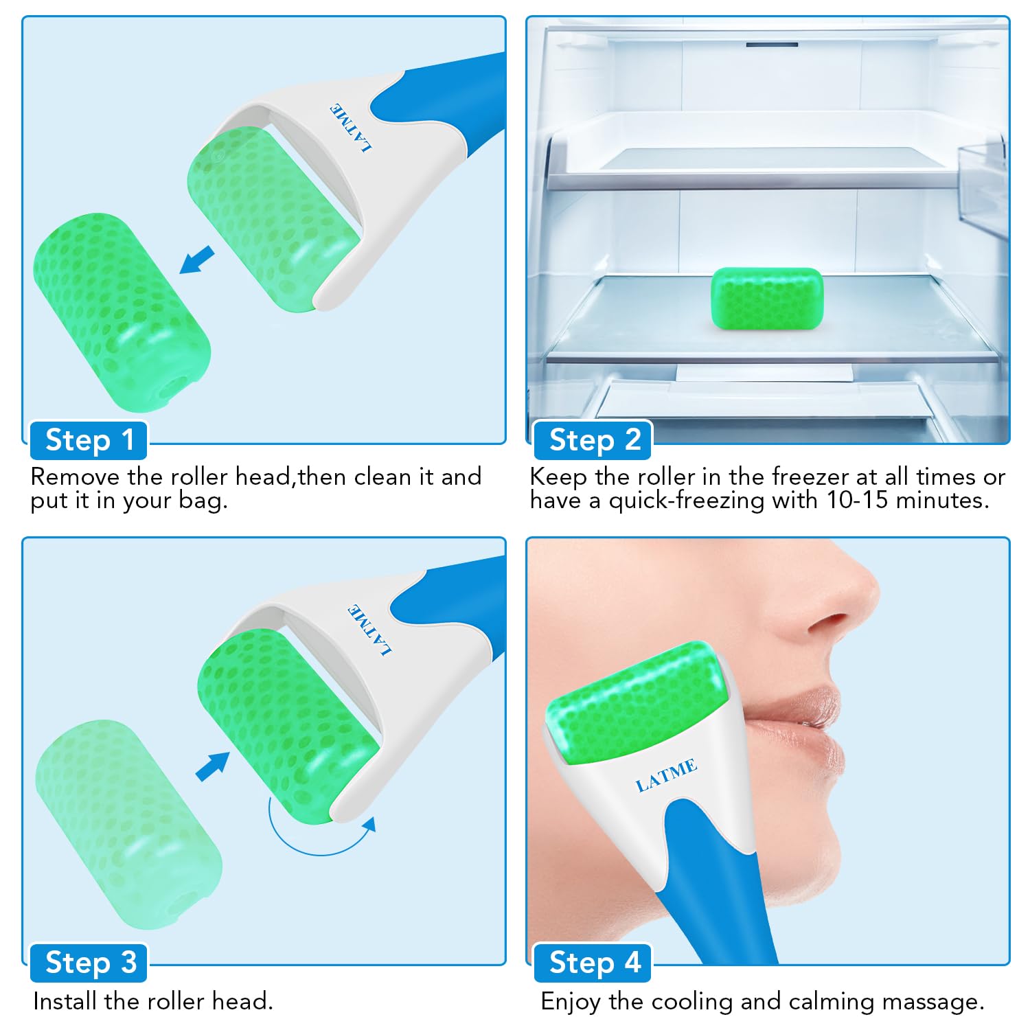 LATME Rolo de gelo para rosto e olhos, contra inchaço e enxaquecas, alivia a dor e lesões menores, para evitar olhos que o pescoço enrugue presente (cor-de-rosa)