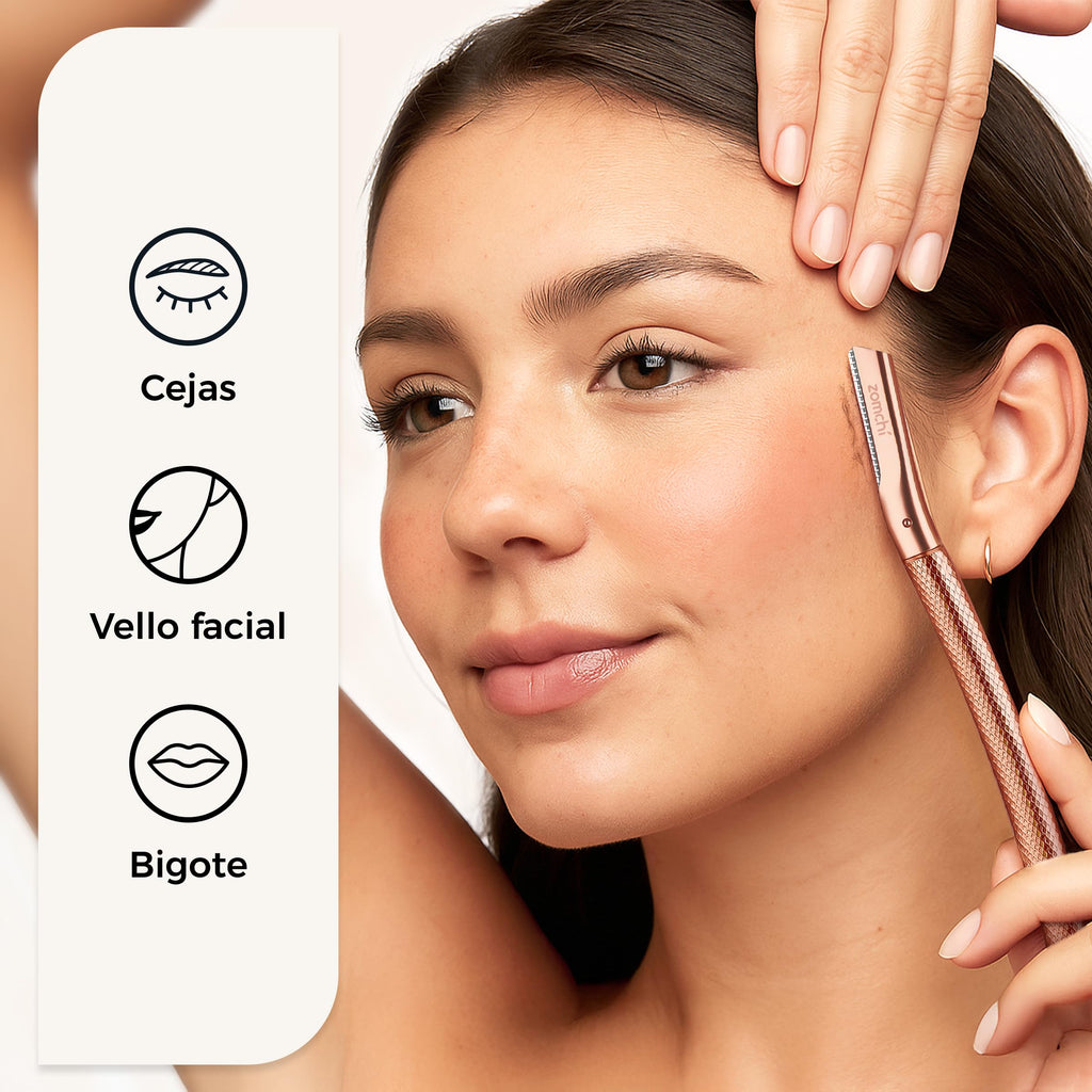 ZOMCHI Women's Facial Blade – Eyebrows and Dermaplaning Facial Tool – with 6 Blades – Silver