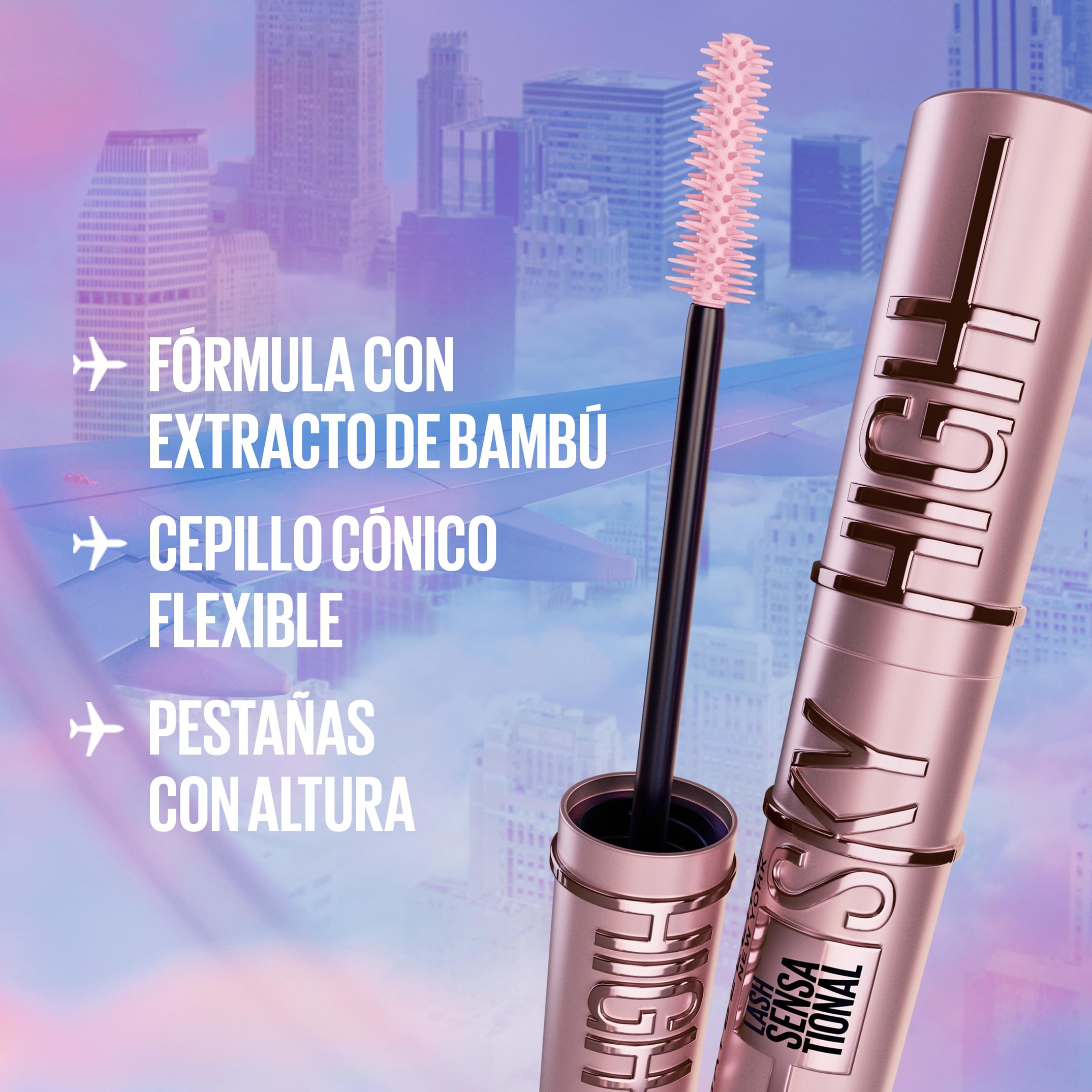 Maybelline New York Lash Sensational Sky High Mascara with Flexible Brush and Bamboo Extract, Extreme Volume and Length for Long and Defined Eyelashes, 5ml, Shade 01, Black