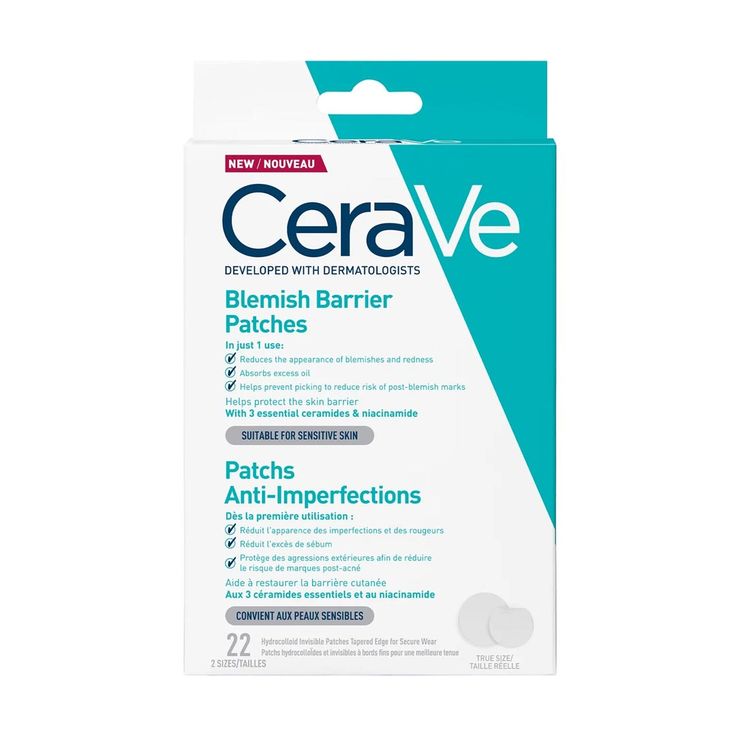 CeraVe Remendo hidrocolóides anti-imperfeições, transparentes e invisíveis na pele, não deixam marcas, com niacinamida e 3 ceramidas essenciais, para pele com tendência amarela, 22 unidades.