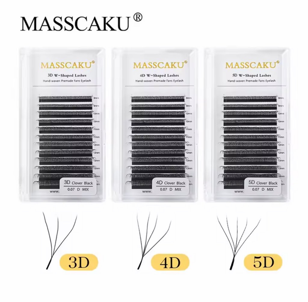 Masscaku 12 linhas premium vison 3d 4d 5d 6d pré-feito cílios postiços em forma de w macio e natural suprimentos de extensão de cílios individuais r