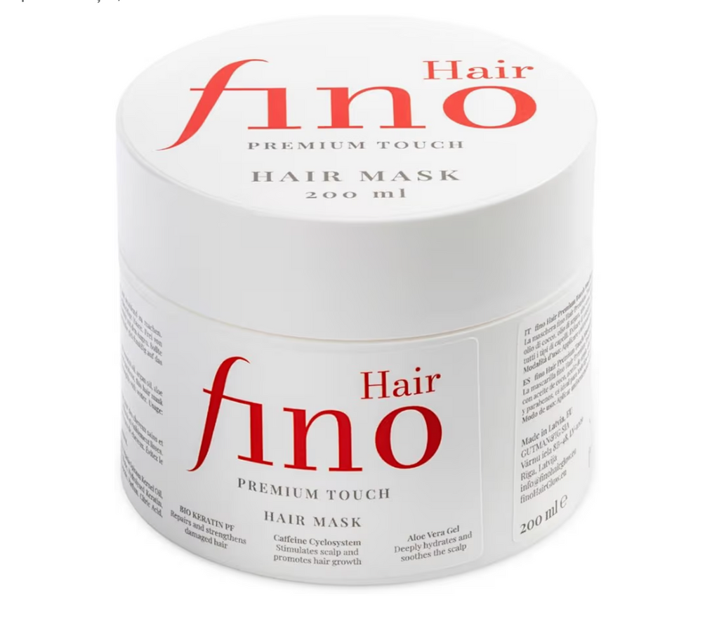 Fino Hair Premium Touch Máscara Nutrição profunda com queratina e biotina e cafeína – Cabelo forte, macio e radiante, sem silicone e para-cabeços, 200 ml