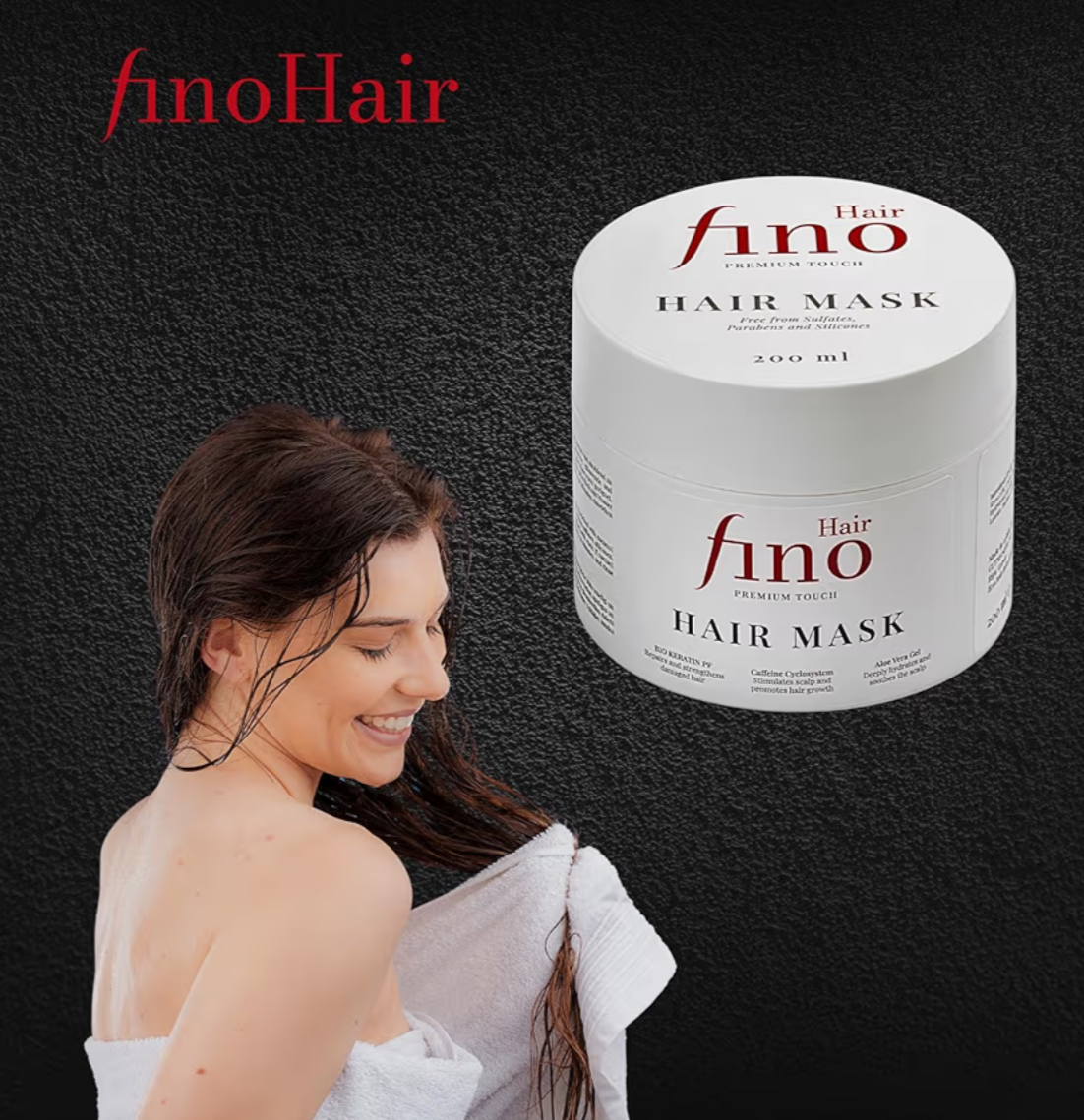 Fino Hair Premium Touch Máscara Nutrição profunda com queratina e biotina e cafeína – Cabelo forte, macio e radiante, sem silicone e para-cabeços, 200 ml
