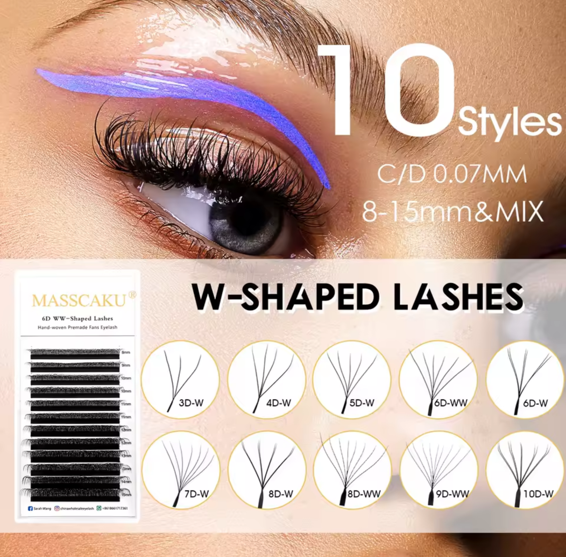 Masscaku 12 linhas premium vison 3d 4d 5d 6d pré-feito cílios postiços em forma de w macio e natural suprimentos de extensão de cílios individuais r