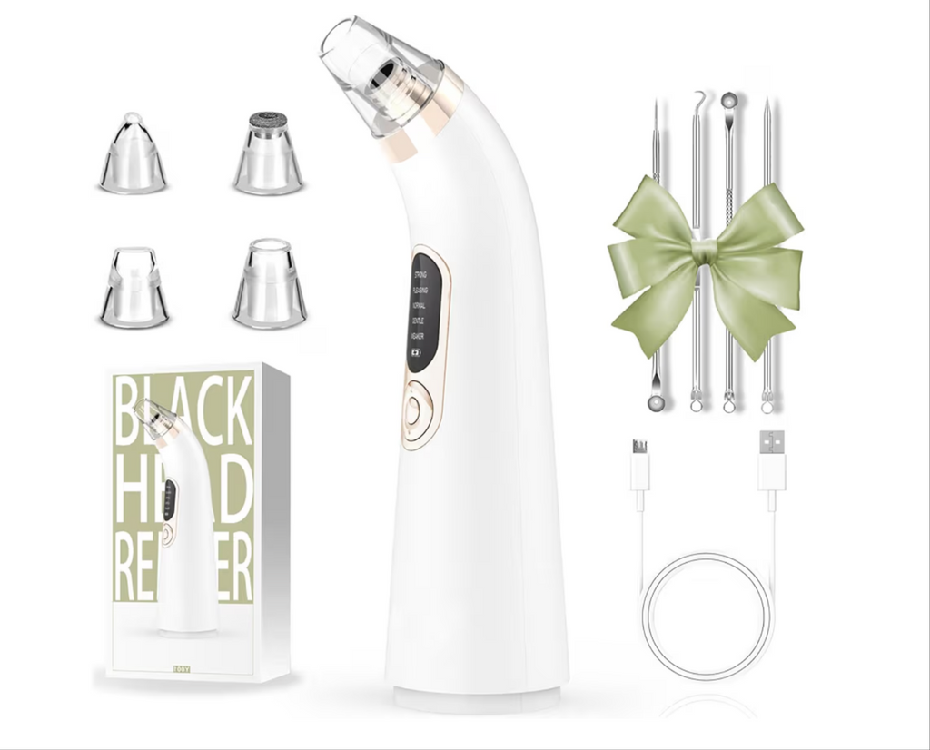 Limpador de poros e pontos pretos, limpador de poros, haste de alta frequência com 4 cabeças de sucção intercambiáveis, eficaz para uma limpeza profunda do rosto