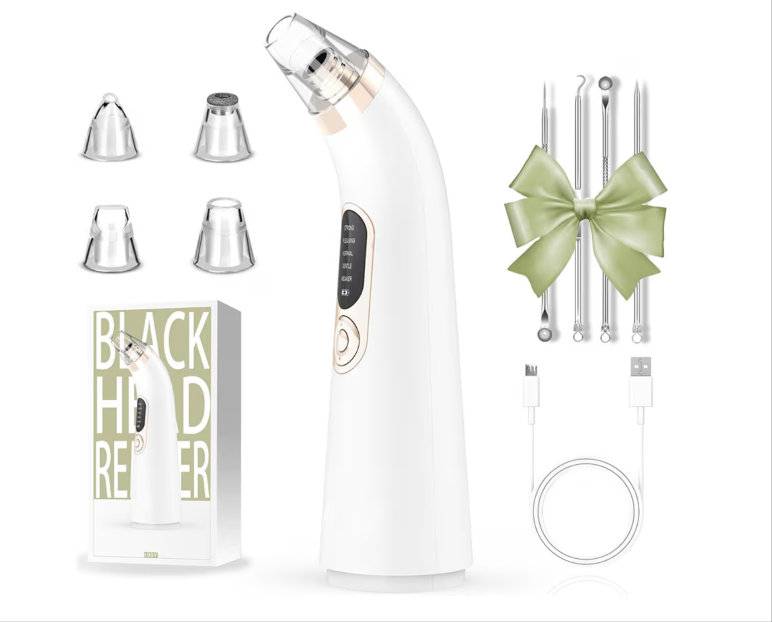 Limpador de poros e pontos pretos, limpador de poros, haste de alta frequência com 4 cabeças de sucção intercambiáveis, eficaz para uma limpeza profunda do rosto