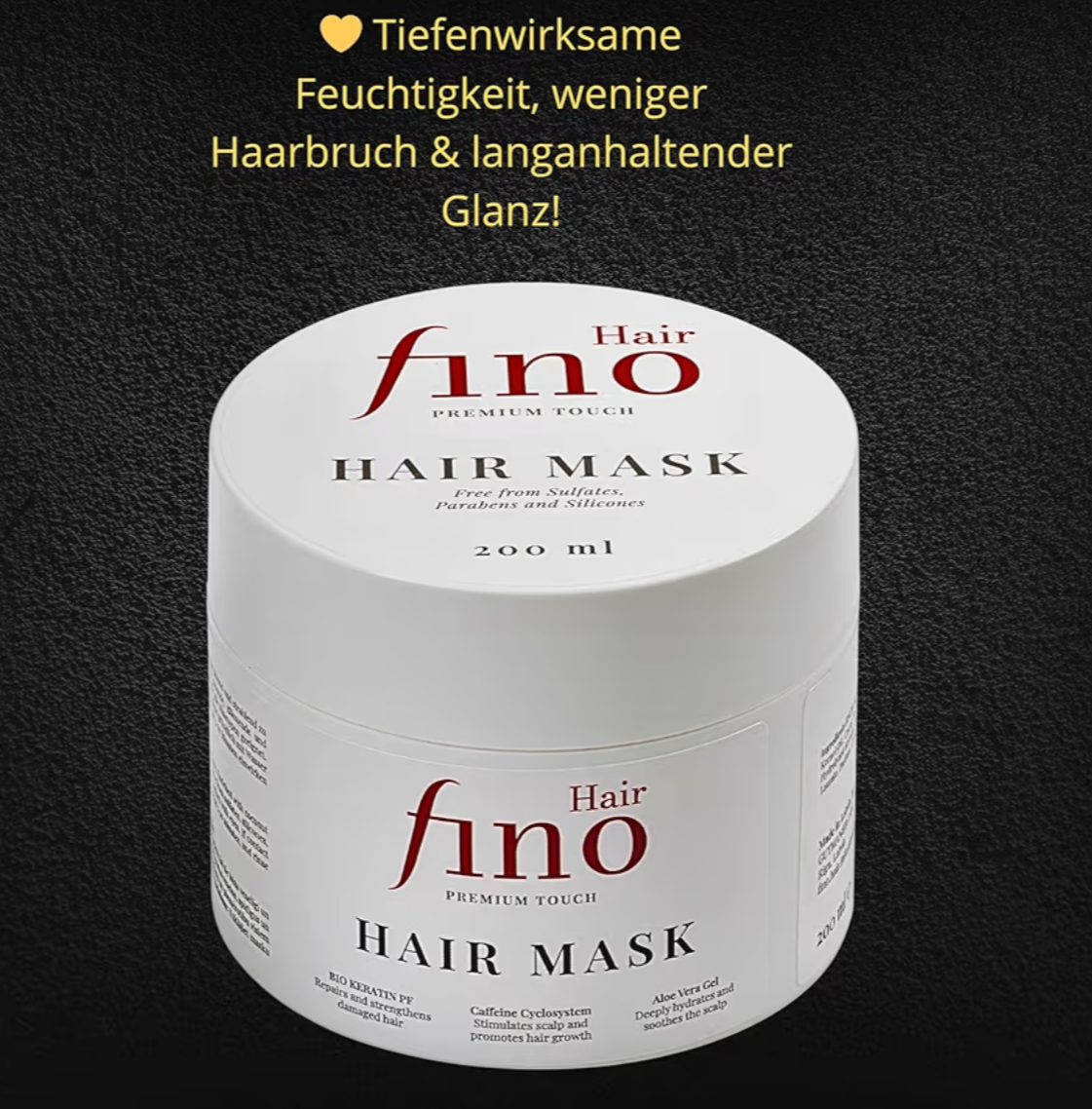 Fino Hair Premium Touch Máscara Nutrição profunda com queratina e biotina e cafeína – Cabelo forte, macio e radiante, sem silicone e para-cabeços, 200 ml